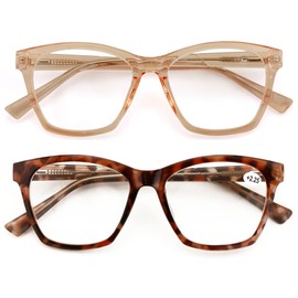 V.W.E. 2 Pairs Women Large Translucent Optical Frame Reading Glasses - Clear Lens Fashion Reader ZT104 (Rose-Gold Tortoise, 2.50, x)