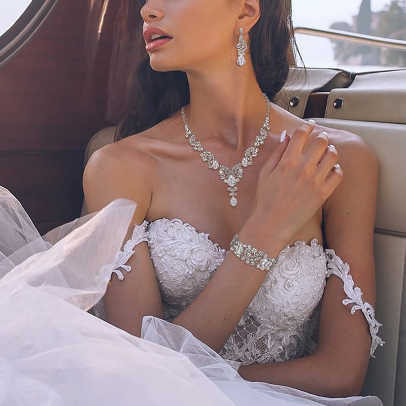 EVER FAITH Women Wedding Jewelry Set for Bride, White Austrian
