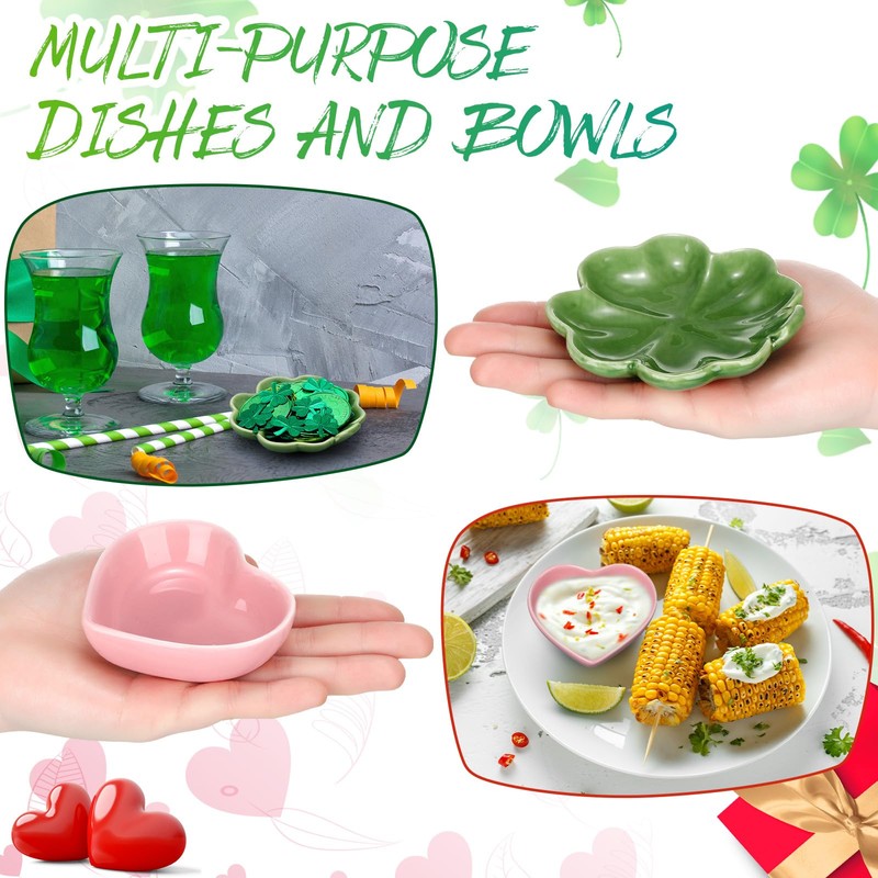 SiliFine 3 Pcs Four Leaf Clover Ceramic Dish and 3