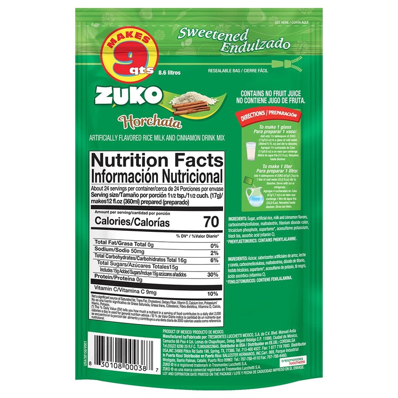 Zuko Horchata Instant Powder Drink | Family Pack | No