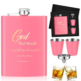 Funnymoom 8oz Christian Bible Flask with Mini Glasses Holy Water Flask Stainless Steel Bible Verse Reusable for Women Christmas Religious Jesus Lovers Travel Gifts