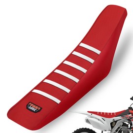 fewfuss Dirt Bike Seat Cover - White Stripe Universial Seat Cover for Dirt Bike - Motorcycle Motorcross Enduro Seat Covers (Red)