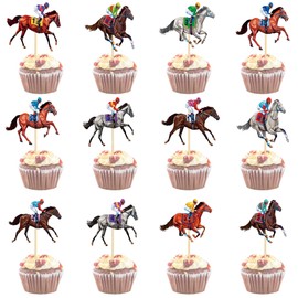 36 PCS Derby Cupcake Toppers, 12 Style Derby Party Decorations, Race Horse Cupcake Toppers Run for the Rose Toothpicks, Run for the Roses Theme Horse Decorations Horse Party Supplies