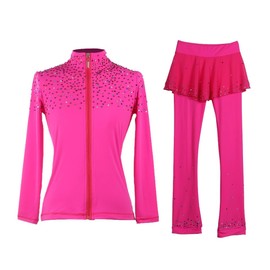 JoyCan Girl's Ice Figure Skating Training Suit with Colorful Diamond Plush Premium Skating Training Clothes for Young Skaters, Rose Red, 6-8 years