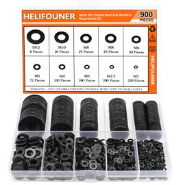 900 Pieces Black Zinc, HELIFOUNER Flat Washers Assorted Kit, Flat Washers, Metric Washers, Lock Metal Washers (M2 M2.5 M3 M4 M5 M6 M8 M10 M12)