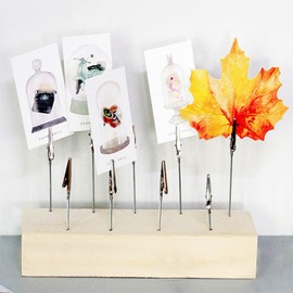 Mollytek Wood Desktop Photo Holder with Clips Multi Photo Display Stand Double Side Memos, Cards, Gallery Picture Display Stand with 9 Wire Clips (9 Clips)
