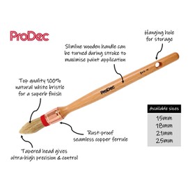 ProDec 18mm Trade Professional Pointed Pure Bristle Sash Brush Ideal for Precise Painting of Sash Windows, Architraves and Other Curved, Moulded or Profiled Surfaces with Gloss and Satin Paints
