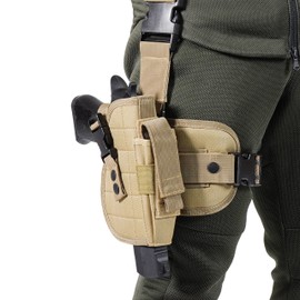Drop Leg Holster Right Handed - Airsoft Holster with Magazine Pouch Thigh Pistol Gun Holster Tactical Adjustable,Suitable to Hold Full Size Mid Size and Compact Pistols. (Khaki)