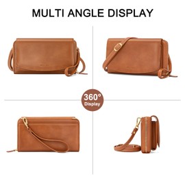 RONSIN Purse Wallet Anti Theft and RFID Blocking Small Leather Wallet Clutch Purses for Women (Brown Wristlet)