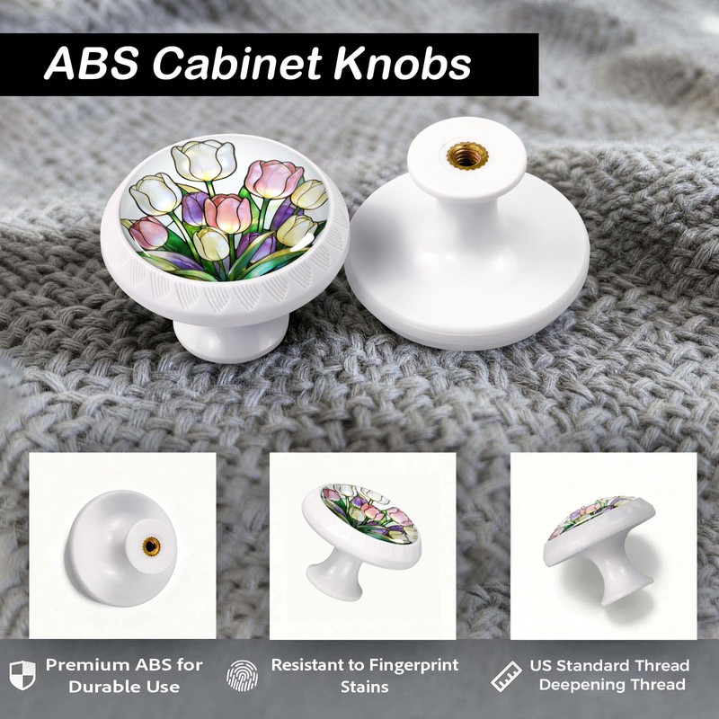 Artinhand 4 Pack Colorful Tulip Cabinet Knobs for Kitchen Bathroom
