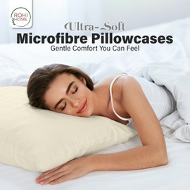 Rohi Microfibre Cream Pillowcases 4 Pack – Ultra Soft & Smooth Pillow Covers with Envelope Closure – Fade Resistant & Breathable Pillow Cases – Standard Size (50x75 cm)
