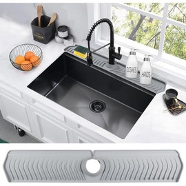 30 inch Kitchen Sink Splash Guard, 30'' X 5.7'' Sink Faucet Mat, Silicone Faucet Handle Drip Catcher Tray, Kitchen Sink Splash Guard Behind Faucet, Drying Mat for Kitchen Counter Bathroom (Gray) - Color: Dark Gray
