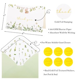 Crisky Sage Green Baby Shower Thank You Cards with Envelopes & Stickers(25 Pack), Eucalyptus Baby Thank You Cards Bulk with Watercolor Wildflower Design for Newborn Boy Girl Birthday