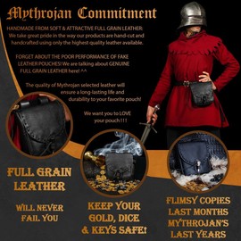 Mythrojan Belt Pouch Viking Leather Belt Bag Medieval Belt Bag Renaissance Costume Accessories LARP Waist Bag Cosplay Coin Purse Antique Vintage Coin Pouch - Black