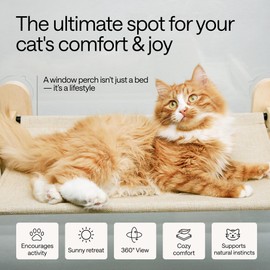 Foldable Cat Window Perch for Cats Inside – Pet Hammock Sill Extender – Cat Hammock for Windowsill, Shelf, Wall – 4 Heavy Duty Suction Cups, Sturdy Frame, Screws – 1 Plush & 1 Textile Window Cats Bed