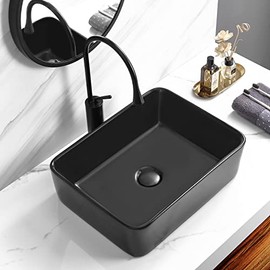 KARAMAG Rectangle Matte Black Ceramic Bathroom Sink,19" x 15" Above Counter Porcelain Small Vessel Sink on The Top