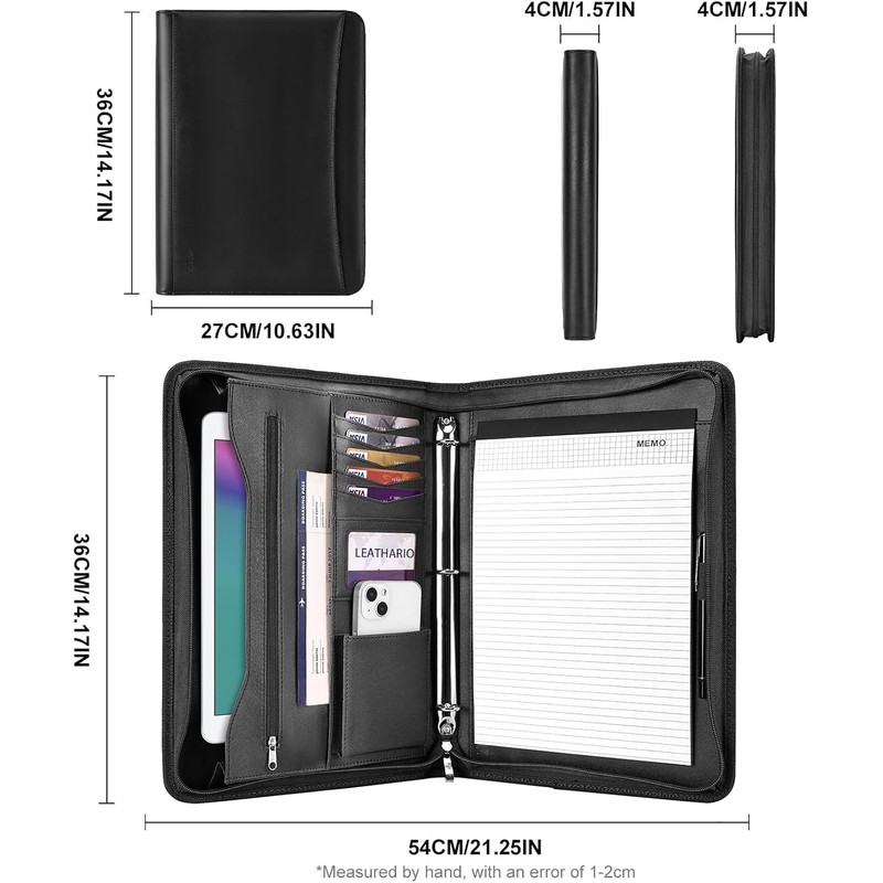 Leathario Portfolio Binder, Includes 10 Sheet Protectors and 3 Notepads,