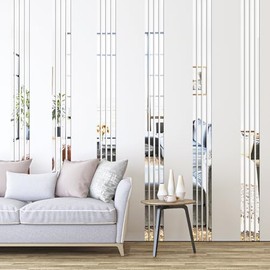 Acrylic Mirror Wall Decor, Peel and Stick Mirror Strips, Vertical Mirror Tiles for Entryway, Bedroom & Bathroom, Shatterproof Wall Decor for Small Spaces, Gold Silver Black (20, Silver)