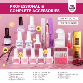 Saviland All-In-1 Nail Builder Gels Kit: 6 Classic Colors Builder Nail Gel With Nail Drill Mini Nail Lamp Nail Glue Gel Base Top Coat, Hard Gel for Nail Extension Builder Gels for Nails Starter Kits