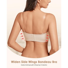 LEYSHE Strapless Bra for Women Seamless Tube Top Bra Padded Bandeau Bra Non-Slip Bandeau Top with Hook and Eye Closure,Nude,S