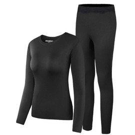 HEROBIKER Women's Thermal Underwear Set, Ultra Soft Thermal Shirt Long Johns Top Bottom Warm with Fleece lined Winter Base Layer Sets M Black