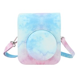 Protective Case for 12 Instant Camera, Premium PU Leather, Removable Bag with Adjustable Shoulder Strap, Portable Instant Camera Protective Bag (Blue Pink)