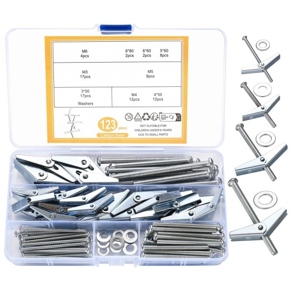 Qxayxa 123Pcs Toggle Bolt and Wing Nut Kit, Heavy Duty