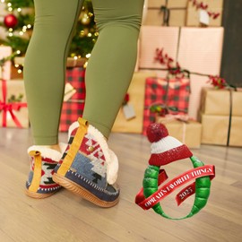 Dearfoams Women's Alpine Moritz Outdoor Arch Support House Shoe Bootie Slipper, Navy Multi, 9-10