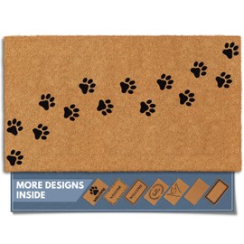 Barnyard Designs Natural Coco Coir Heavy Duty Backing Doormat - Large Cute Non-Slip Front Door Welcome Mat for Outside Entrance or Porch Entry, Brown (17" x 30", Paws)