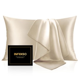INFIIXSO Mulberry Silk Pillowcase for Hair and Skin, Silk Pillow Cases Standard Size with Hidden Zipper 20x26 Inches, Extraordinary Smooth and Soft Cooling Pillow Cases for Hot Sleepers(Beige, 1 Pack)