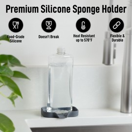 Zulay Small Silicone Sponge Holder (4.9x3.3”) – Space-Saving Sink Organizer Tray for Sponge, Soap, Brush & More – Compact Non-Slip Dish for Kitchen & Bathroom (Grey)