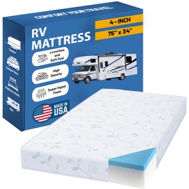 Greaton, 4-Inch High-Density Cooling Gel Memory Foam RV Mattress Replacement, Medium Firm, Good for Trailers, Camper Vans, Sofa Bed and Other Furniture Application, 75" x 34", White