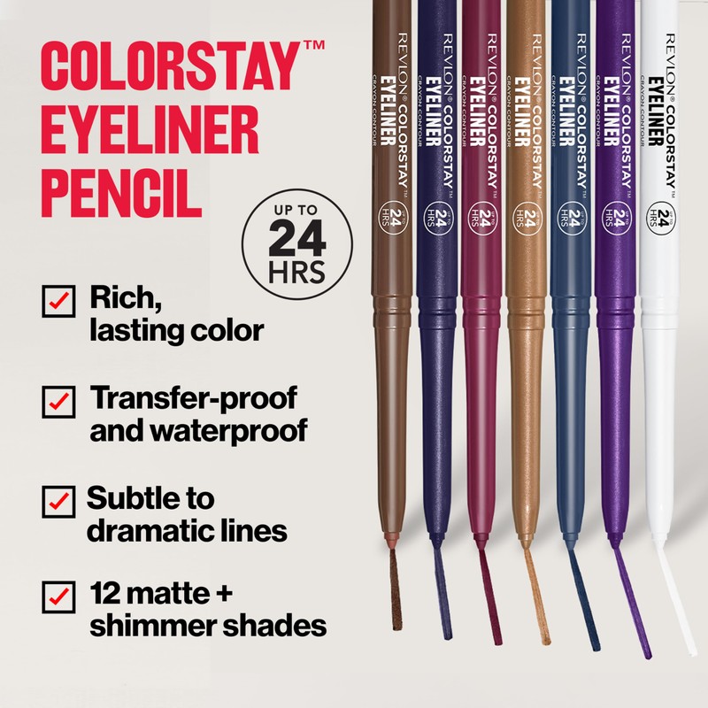 REVLON ColorStay Pencil Waterproof Eyeliner, Smudge-Proof, Eye Makeup with Built-In