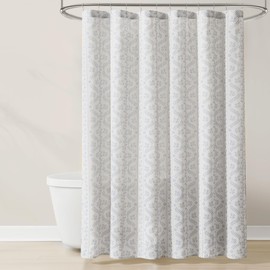 Lush Decor - Shower Curtain, Textured Linen Design, Delicate Floral Bathroom Decor (Doreen Blue, 72" x 72")