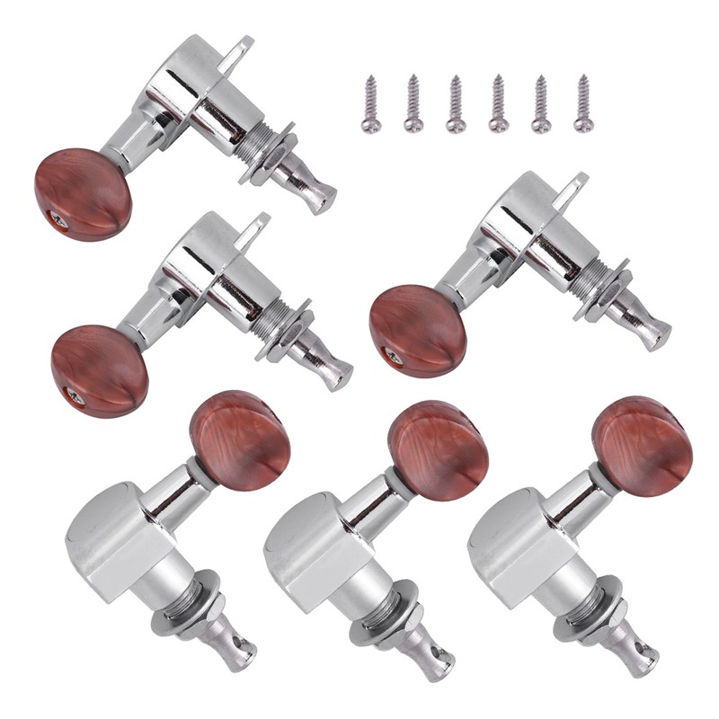 Tuner Pegs Tuning Machine Heads Button Silver Wooden Folk Guitar