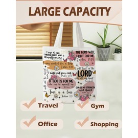 Supwhd Boho Floral Christian Tote Bag, Christian Gifts for Women, Faith Based Gifts, Inspirational Bible Verses Religious Canvas Bags for Women, Reusable Grocery Bags Shopping Bags