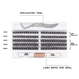 DM27 Eyelash Clusters, DIY Eyelash Extensions Kit with Applicator and Eyelash Glue and Seal, False Eyelashes, Natural Look, C D Curl, Soft Eyelashes, Length Mix, 10-16 mm, Pack of 120