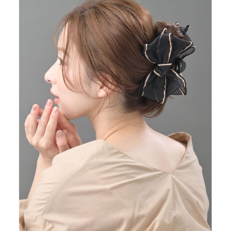 Vingtaine H7903-BLACK Organdy Ribbon Hair Claw for Adults, Women’s