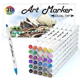 30 Colors Art Markers, Lelix Dual Tip Permanent Marker Pens Highlighters Perfect for Kids Adults Artist Drawing Sketching Card Making & Coloring Books