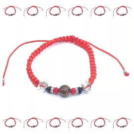 trendy Bracelet Macramé Red Cord Knot Tiger Eye Bead Horseshoe Charm 6.5in-12in pack 12