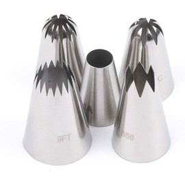 EBLLPA 1A#1E#1C#356#9FT# Large Icing Piping Tips Set 5PCS Cupcake Decorating Tip Set Extra Large Piping Icing Tips Closed Star Pastry Tip Open Star Piping Tip French Star Pastry Tube Plain Pastry Tube