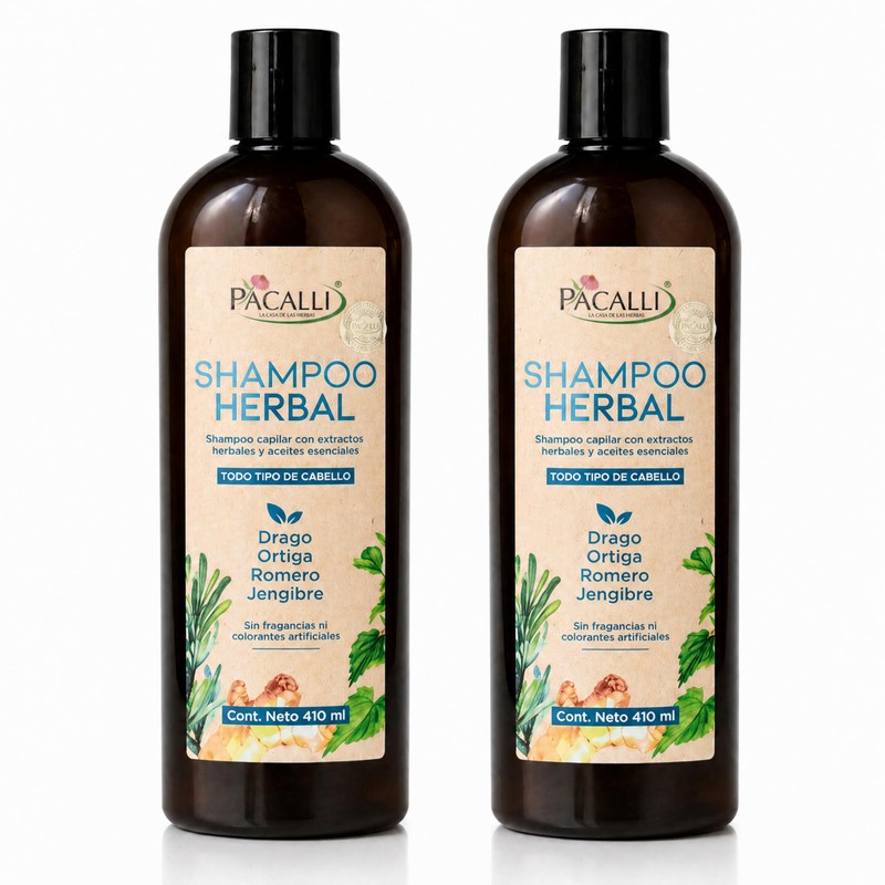 PACALLI Shampoo de Romero 2x410ml Rosemary Shampoo with Ginger Nettle