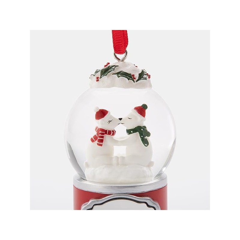 THINGS REMEMBERED Engraved Mini Polar Bears Kissing Snow Globe Ornament