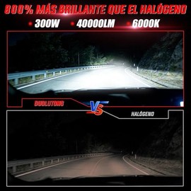 Focos LED H11 H9 H8 para Faros Auto, 40000LM 300W 800% Brillo, 2 Piezas | 6000K Luz Blanca, con Canbus and Ventilador, Plug & Play, H11 LED Alta o Baj