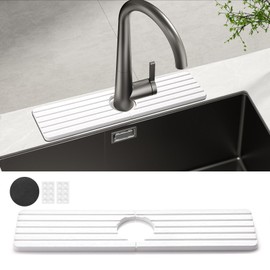 GeeRic 16.8” Rectangle Sink Splash Guard Mat, Stone Absorbent Faucet Mat, Drip Catcher Tray Countertop Kitchen Sink White