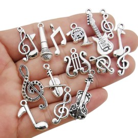 Youdiyla 70pcs Musical Symbol Charms Collection, BULK Music Notes Elements Guitar Violin Microphon Tape Horn Charms Metal Pendant Craft Supplies Findings for Jewelry Making-Silver HM211