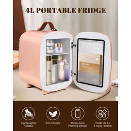 FANSEXPERT Mini Fridge for Bedroom, 4 Liter/6 Cans Skincare Small Refrigerator, AC/DC Portable Mini Cooler & Warmer, Small Fridge for Camping, Dorm, Office, Car (Pink)