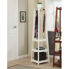 Roundhill Furniture Vassen Coat Rack with 3-Tier Storage Shelves, White Finish