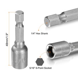 sourcing map 10pcs Hex Nut Driver Drill Bit 5/16" 6-Point Socket 1/4" Hex Shank Magnetic Nut Setter CR-V Steel Quick-Change Nut for Power Drills Impact Drivers, Silver Tone
