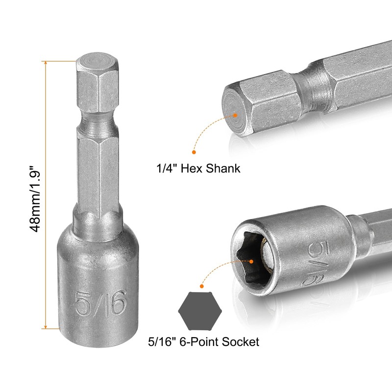 sourcing map 10pcs Hex Nut Driver Drill Bit 5/16" 6-Point